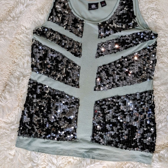 Seafoam Green w/ Silver Sequins Tank Top - Picture 2 of 5